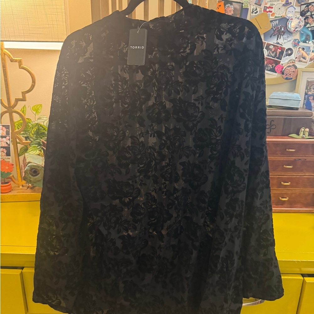 Torrid Black Velvet Mesh Shirt